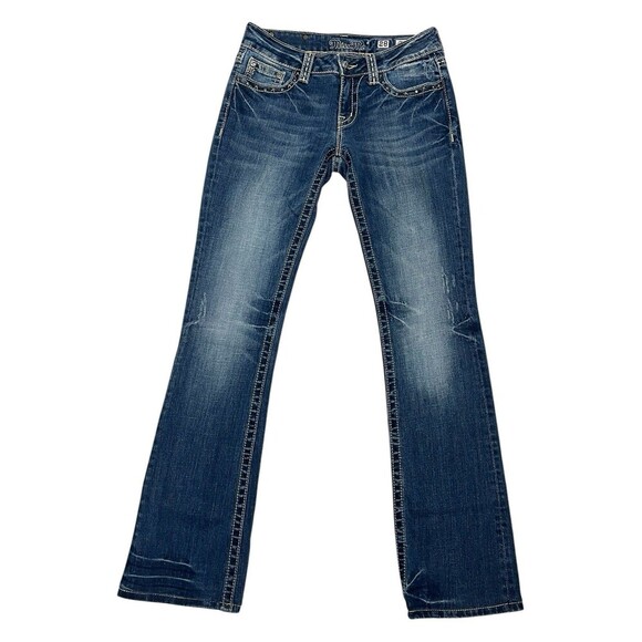 Miss Me Boot Cut Embellished Distressed Dark Wash Denim Jeans Women’s Size 28 - Picture 1 of 10